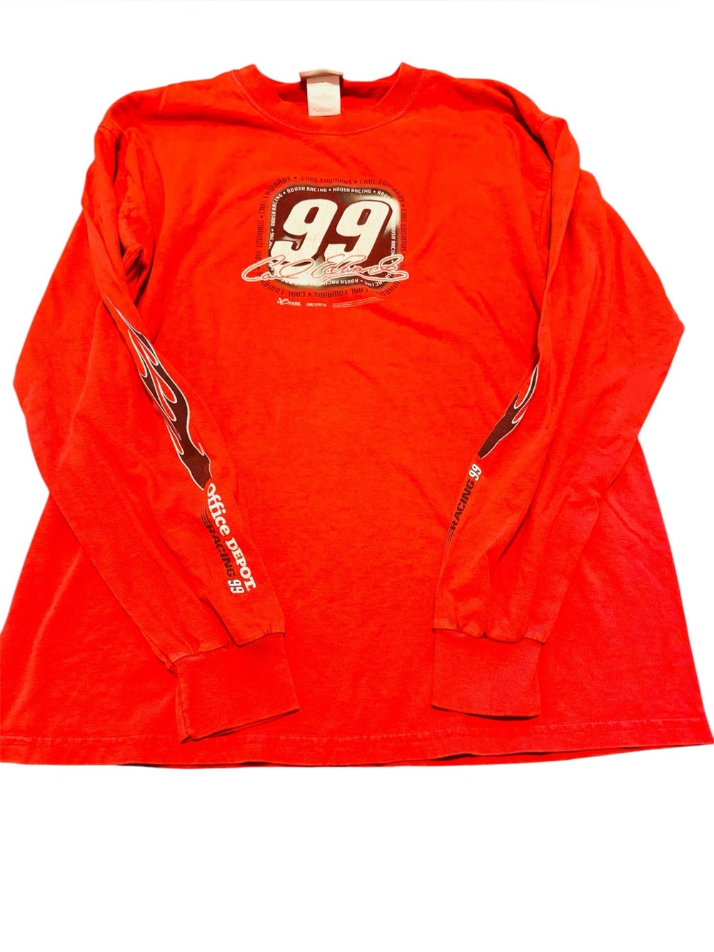 VTG Carl Edwards Shirt SZ Long Sleeve Flame Hit 90s Graphic Home Depot HASE Tag
